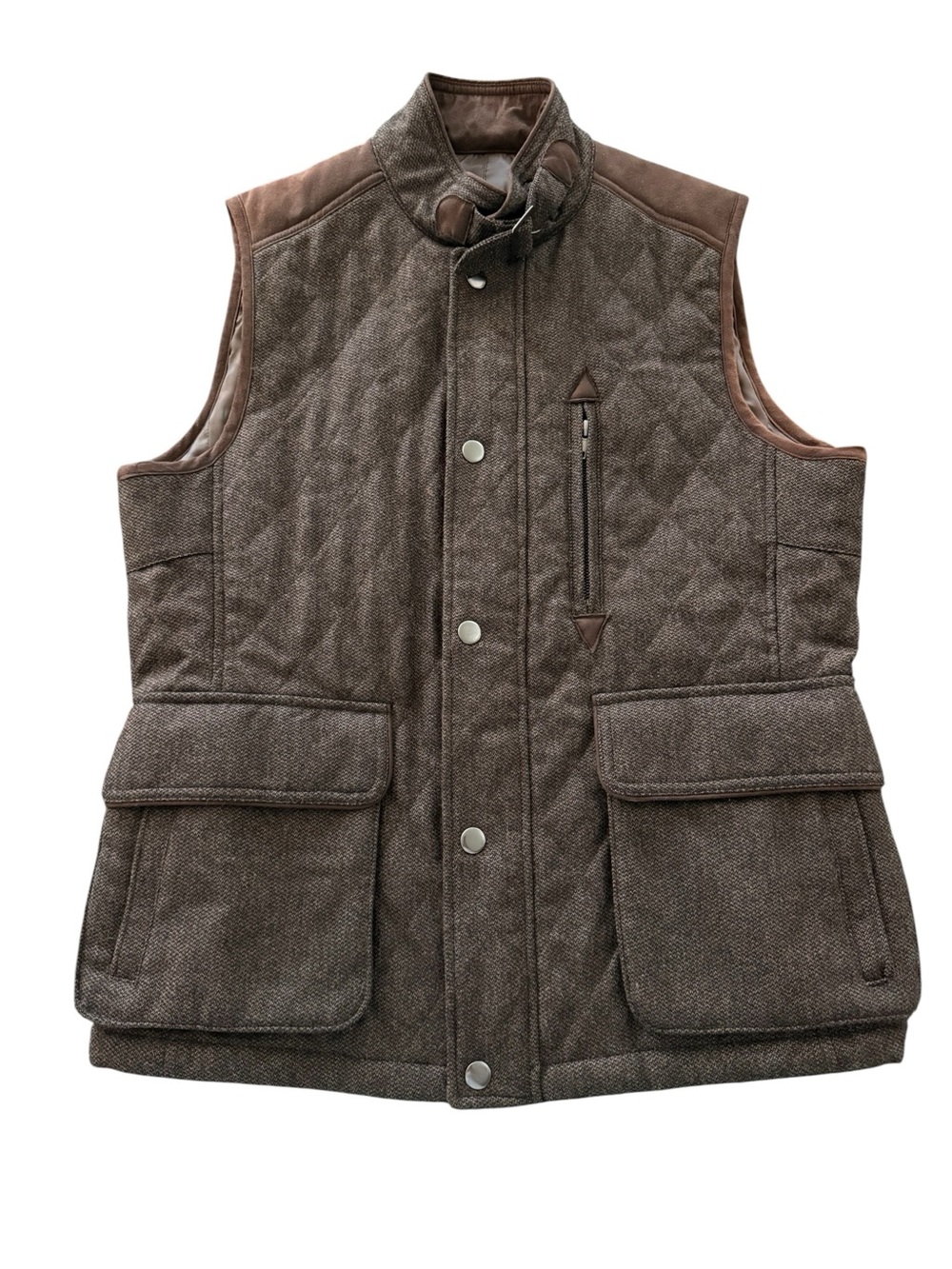 Daniel Cremieux Wool Tweed Quilted Hunting Field Vest Medium Brown Suede Trim